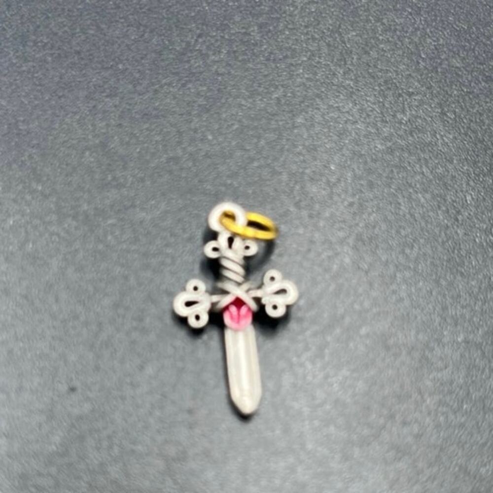 Joan Rivers Vintage Silver Tone Red Enamel Queens‎ Dagger Protective Charm